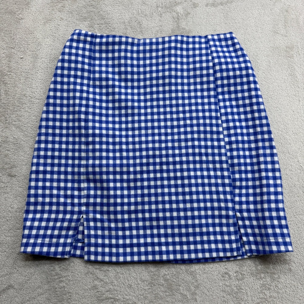Love On A Hanger Gingham Mini Skirt Womens 3 Blue White Checkered Front Slits